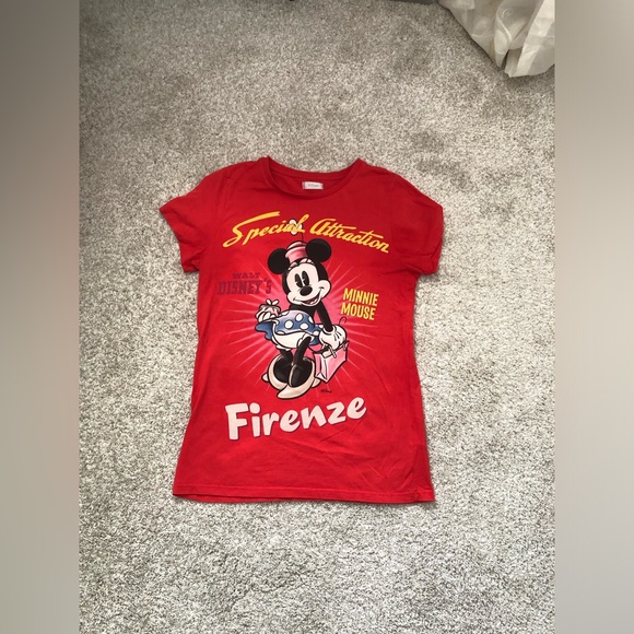 Vintage Y2K Cute Disney Red Top with Firenze Minnie Print, size UK 16 Eur 44 - Picture 8 of 8